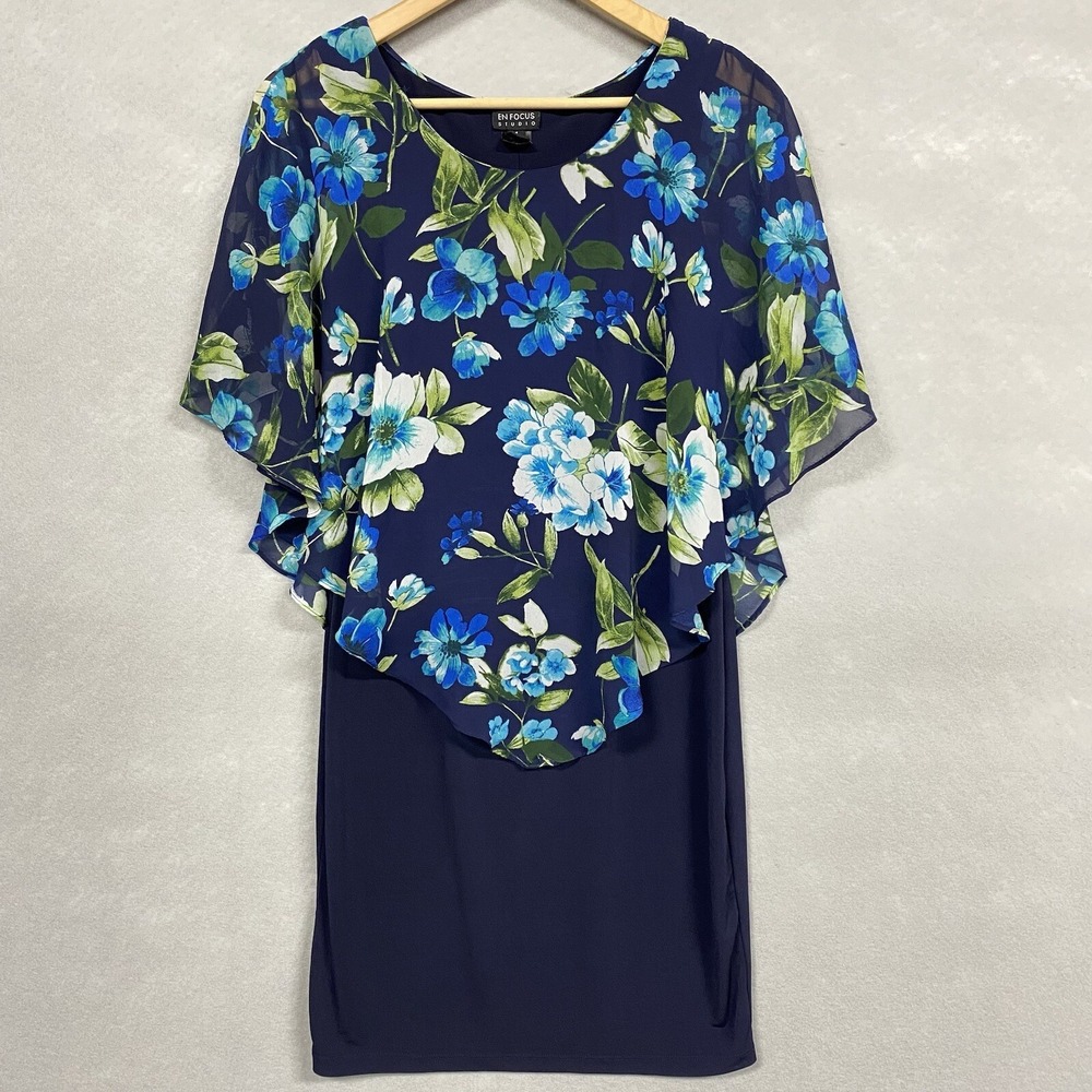En Focus Studio Women 4 Dress Blue Floral Shawl Resort Cruise Vacation Cocktail